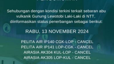 Dua rute penerbangan di area tempat Bandara Lombok batal dampak letusan Lewotobi