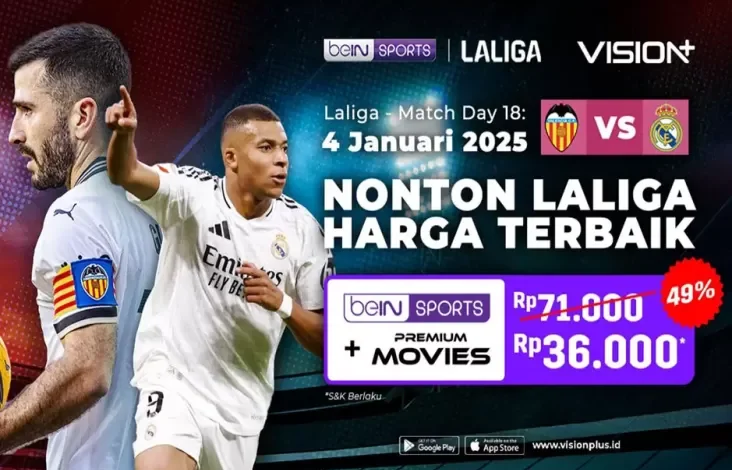 Streaming Valencia vs Real Madrid LaLiga 2024/24, Link dalam area Sini