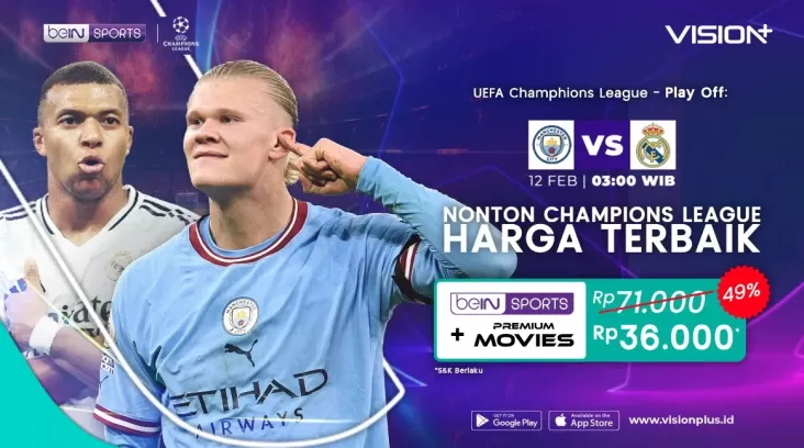 Link Live Streaming Kejuaraan Champions Manchester City vs Real Madrid di tempat tempat VISION+