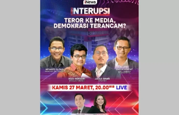 Waktu petang Hal ini adalah Teror ke Media, Demokrasi Terancam? pada INTERUPSI sama-sama Ariyo Ardi, Anisha Dasuki kemudian Para Narasumber Kredibel Lainnya Live dalam di iNews